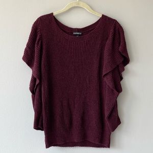 Express Knit Maroon Ruffled Cut Out Sweater